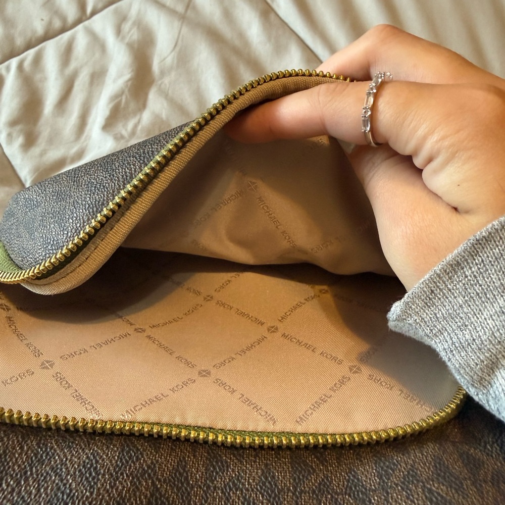 Michael Kors Signature Brown Backpack with Gold and Green Accents - Picture 3 of 4